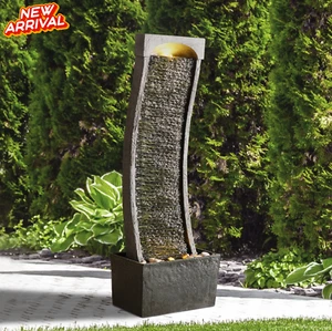Outdoor Water Fountain with LED Lights Patio Garden Faux Stone Curved Waterfall - Picture 1 of 8