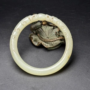Certified Natural Hetian Jade Hand-carved Exquisite Dragon Bracelet 27551 - Picture 1 of 9