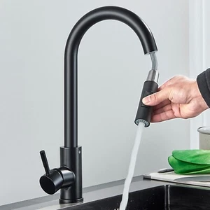 360° Grifo Mezclador Extraible Monomando para cocina grifo para cocina Negro ES - Imagen 1 de 11