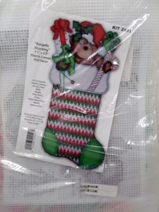 Adorable Teddy Bear in Stocking Plastic Canvas Wall Kit 11" x 23" HTF - Picture 1 of 2