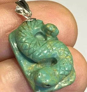 Schlange Schnitzerei Türkis Anhänger Charm grüner Edelstein Sterlingsilber 925 Z007 - Bild 1 von 12