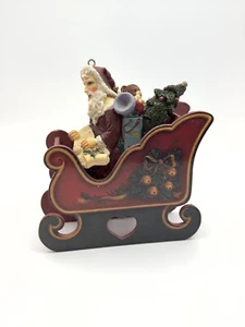 Santa Claus Christmas Ornament with Sled and Christmas Pine Tree - Picture 1 of 6