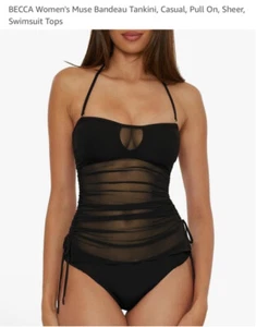 Women's BECCA Muse BandeauTankini Swimsuit Black L - Picture 1 of 4