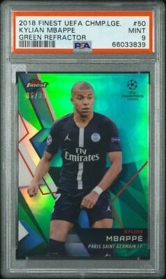 Graded 2018 Topps Finest UCL Kylian Mbappe #50 Green Refractor /99 Card PSA 9 - Image 1 of 2