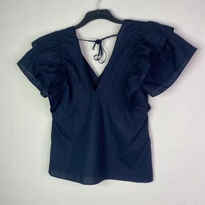 Tommy Hilfiger Women's Dark Navy Blue Ruffle Sleeves Blouse (Size L) - BNWT - Picture 1 of 8