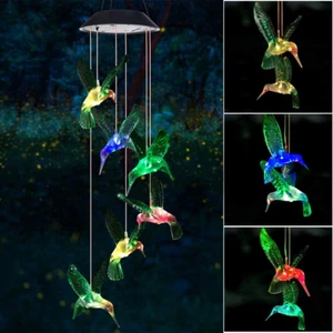 Wind Chime, Solar Hummingbird Wind Chimes Outdoor/Indoor,Birthday Gifts for Mom  - Picture 1 of 12