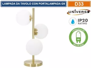 Lámpara De Mesa Tubular De Bronce Con Esfera De Vidrio D33 Bombilla G9 Uni - Imagen 1 de 5