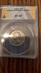 1988 Quarter P Struck Through Grease Anacs EF 45 - Picture 1 of 3