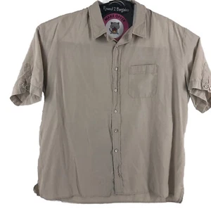 Perry Ellis button shirt XXL tan side slits roll tab short sleeve silk 2XL - Picture 1 of 8