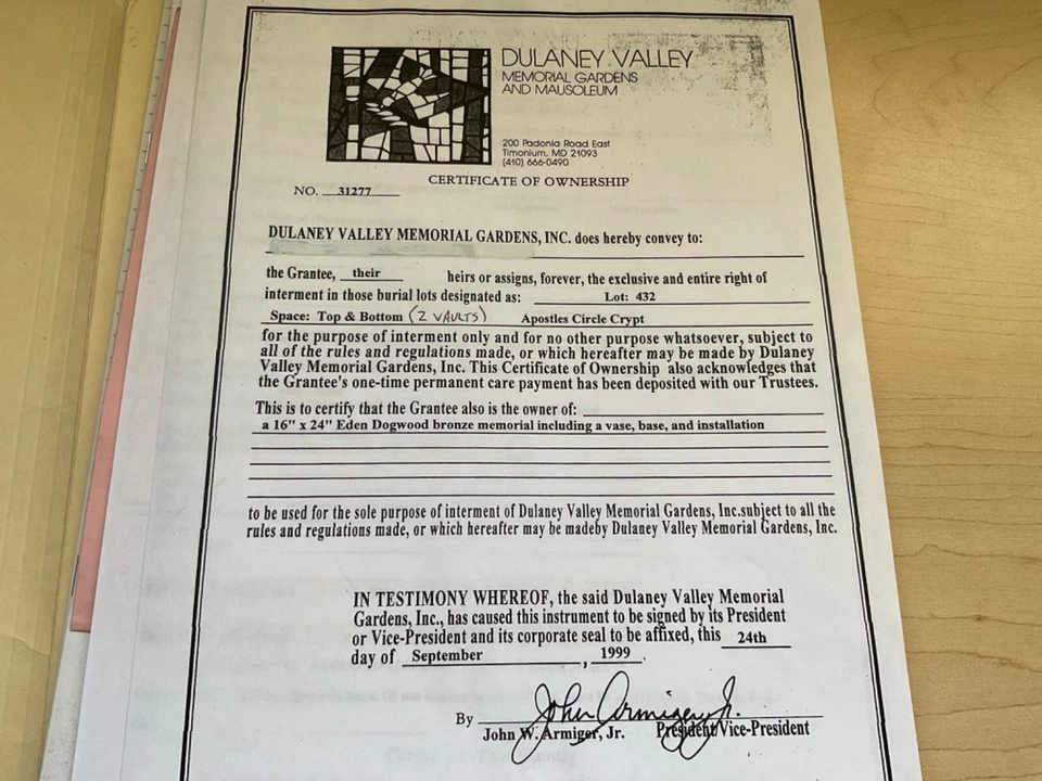 Dulaney Valley Memorial Gardens, Apostles Circle Crypt, Lote 432, 2 bóvedas Foto 1 de 1