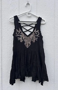 NWT Free People Black Tank Rose Gold & Pink Sequin Beads Women’s Size Xs New - Picture 1 of 15