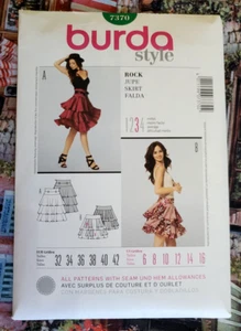 Burda 7370 Sewing Pattern Tiered Skirt Mini and Knee Length Size 6-16 Uncut FF - Picture 1 of 2