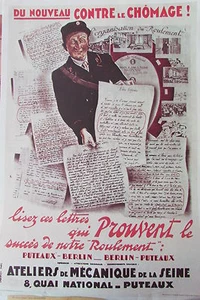 WW2 REPRO WAR POSTER 1939 - 1945 UNEMPLOYMENT! SEINE MECHANICAL WORKSHOP - Picture 1 of 1