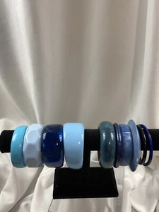 Lot of 10 Plastic Metal Bangle Bracelets Fabulous shades of Blue - Picture 1 of 13