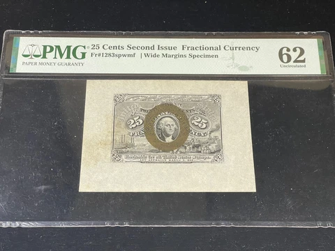 25 Cent Second Issue Fractional Currency Wide Margin Specimen FR1283spwmf PMG 62 Cover