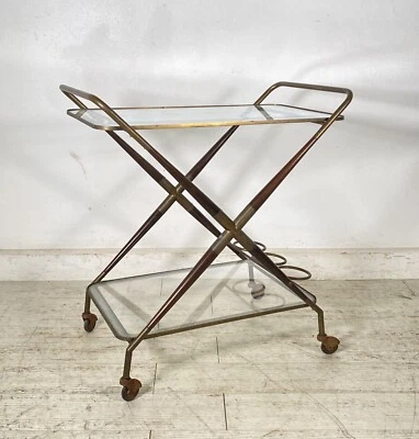 CARRELLO BAR DESIGN CESARE LACCA ANNI 70 VINTAGE ITALY BAR TROLLEY 2 RIPIANI OLD - Immagine 1 di 4