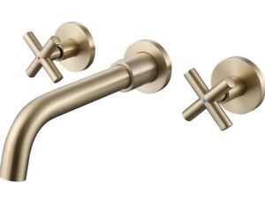 RBROHANT Brushed Gold Wall Mount Brushed Brass Bathroom Vessel Sink Faucet