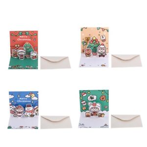 3D for Up Greeting Cards with Envelope Cute Cartoon Christmas Blessing Postc