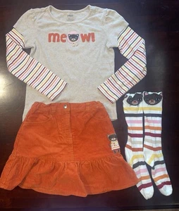 Gymboree Cat Corduroy Skort with Ruffle Hem Top Knee Socks SZ 7 - Picture 1 of 8