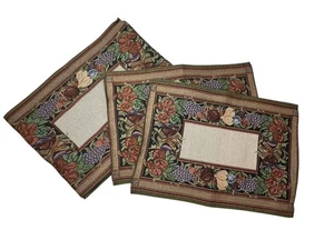 Vintage Tapestry Table Runner & 2 Matching Placemats Fruit Theme Fall - Picture 1 of 9