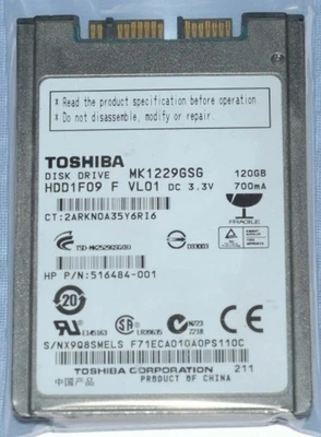 Toshiba 1.8" MK1229GSG SATA 120GB Hard Drive HP Elitebook 2530P 2730P 2740P - Image 1 of 3