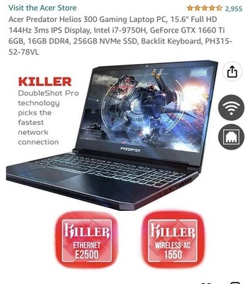 Acer Predator Helios 300 Gaming Laptop, Upgraded Hardware, 15.6” Full HD 144Hz - Image 1 of 4