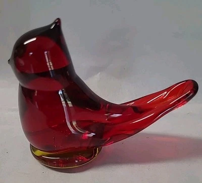 Vintage W. Ward Cardinal Of Love Amberina Bird Base Titan Art Glass SIGNED 1987  - Image 1 of 4