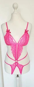 Body neonrosa neon rosa pink Spitze Größe M neu - Bild 1 von 11