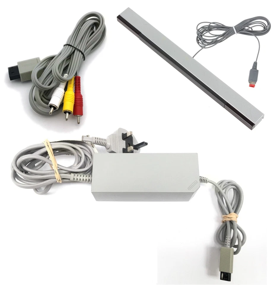 Nintendo Wii Cables: Power Supply + AV Lead Cable + Sensor Bar - Image 1 of 1