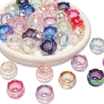 50 piezas tapas de cuentas de flores de campana de acrílico para joyería AB brillante 12 * 28 mm dos agujeros  Foto 1 de 4