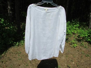 Eileen Fisher White 3/4 Sleeve Linen Pullover Round Neck Tunic Top Blouse Size L - Picture 1 of 4