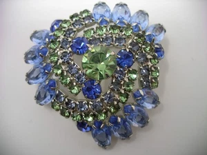 Vtg Blue Green Iridescent Crystal Dome Brooch Jewelry - Picture 1 of 7