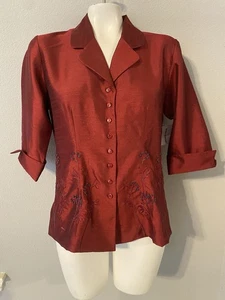 Coldwater Creek Jacke Burgunderrot Perlenstickerei 3/4 Arm Damen Small Petite - Bild 1 von 16