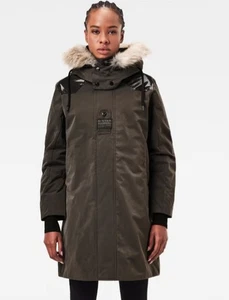 G-Star Damen Jacke Straight Tech pdd hdd faux fur long jkt Khaki Grün Asphalt, S - Bild 1 von 4