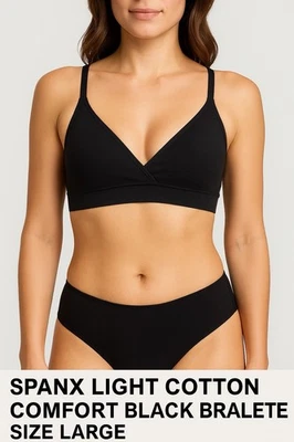Sutiã confortável de algodão novo com etiquetas SPANX L muito preto 30048R Bralette sem fio - Imagem 1 de 4
