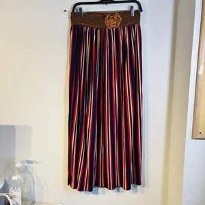 Anna Morgan Skirt Full Blue White Red Brown Elastic Waist Size M - Picture 1 of 8
