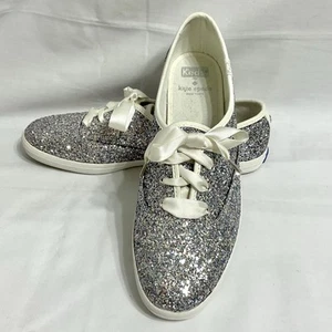 Kate Spade X Keds Wedding Shoes Size 10 Silver New Sparkle Glitter Sneakers - Picture 1 of 10