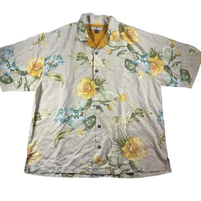 Tommy Bahama Men's XL Silk Button Down Shirt Hawaiian Floral Print Yellow - Image 1 of 4