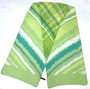 Vintage Anne Klein Green Abstract Stripe Sheer Silk Scarf Geometric 60" x 13" - Picture 1 of 2