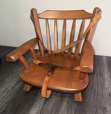 Hunt Country Furniture Solid Wood Chair Baby Seat W/ Leather Straps Made In USA - Image 1 of 4