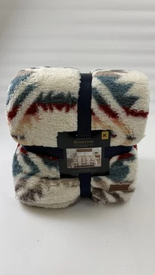Pendleton King Blanket 112x92 Plush Fleece White Multi Southwest Aztec Polyester - Image 1 of 4