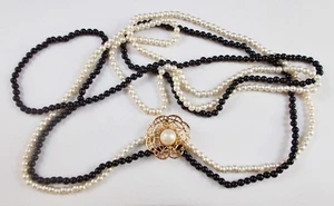 Vintage TWO Strands Black and White Bead 35" Necklace B418 - Picture 1 of 3