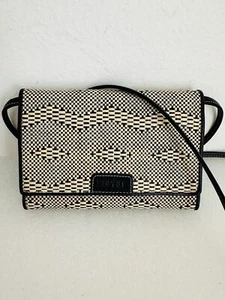 90s espirit crossbody Woven & Leather wallet purse - Picture 1 of 7