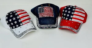 Lot of 3 New USA Flag Design Baseball Cap/Hat Adjustable Back NEW - Picture 1 of 9