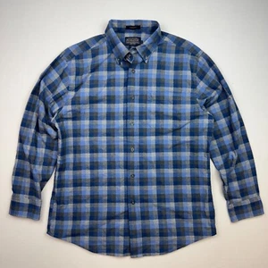Pendleton Landry Shirt Mens Large Button Front Wool Blend Check Blue Long Sleeve - Picture 1 of 6