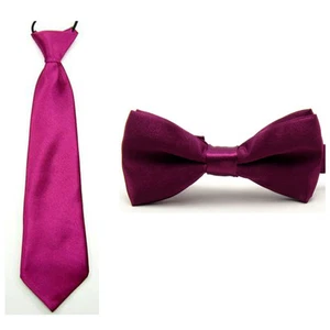 Boy Kids Baby Solid Satin Plain Bow Bowtie Match Pre-tied Elastic Neck Tie Set - Picture 1 of 21