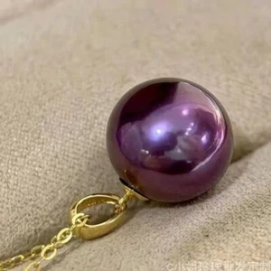 Huge 14mm South Sea Genuine Purple Perfect Round Pearl Pendant 0288 - Picture 1 of 1
