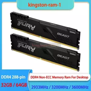 FURY BEAST 32GB/64GB DDR4 2933 3200 3600 MHz Desktop Non-ECC Memory 288-pin 1.2V - Picture 1 of 10