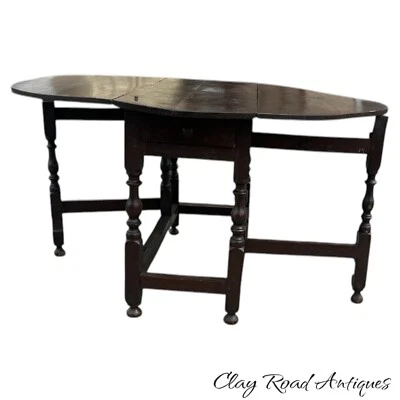 antique pilgrim period William & Mary oak gate leg table joined pegged primitive - Image 1 of 4