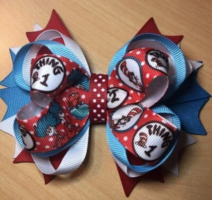 Red Polka Dot Dr. Seuss Cat in thd Hat Hair Bow - Picture 1 of 4